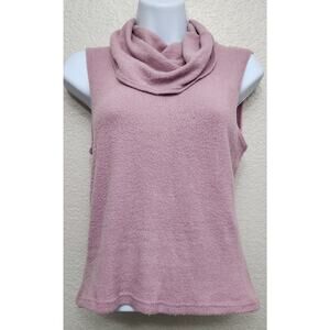 Pia Dusty Rose Cowl Neck Sleeveless Top Large Soft Fuzzy Lightweight Stretch